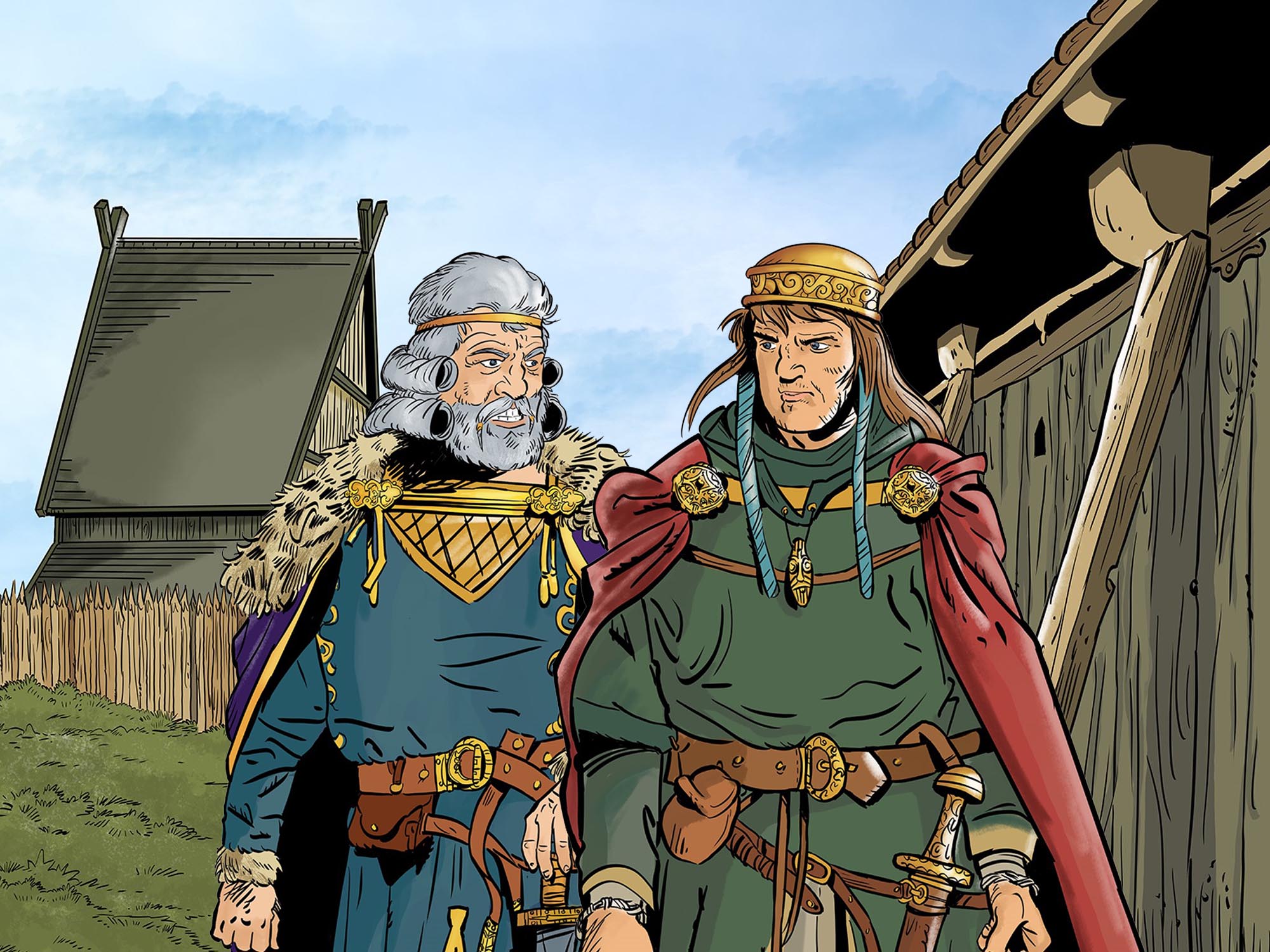 Tegning af de to danske konger Harald Klak og Horik den Første